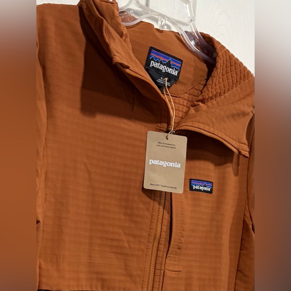 Patagonia Men’s Small R1 Techface Hoody Jacket Robin Brown NWT Lightweight Hood - Picture 2 of 6